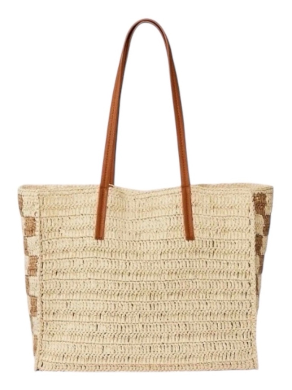 Universal Thread Straw Packable Checker Boxy Tote Beige NWT Summer Beach Bag